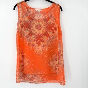 Cabi Orange Kaleidoscope Floral Print Sleeveless Tank Top Women's Size M